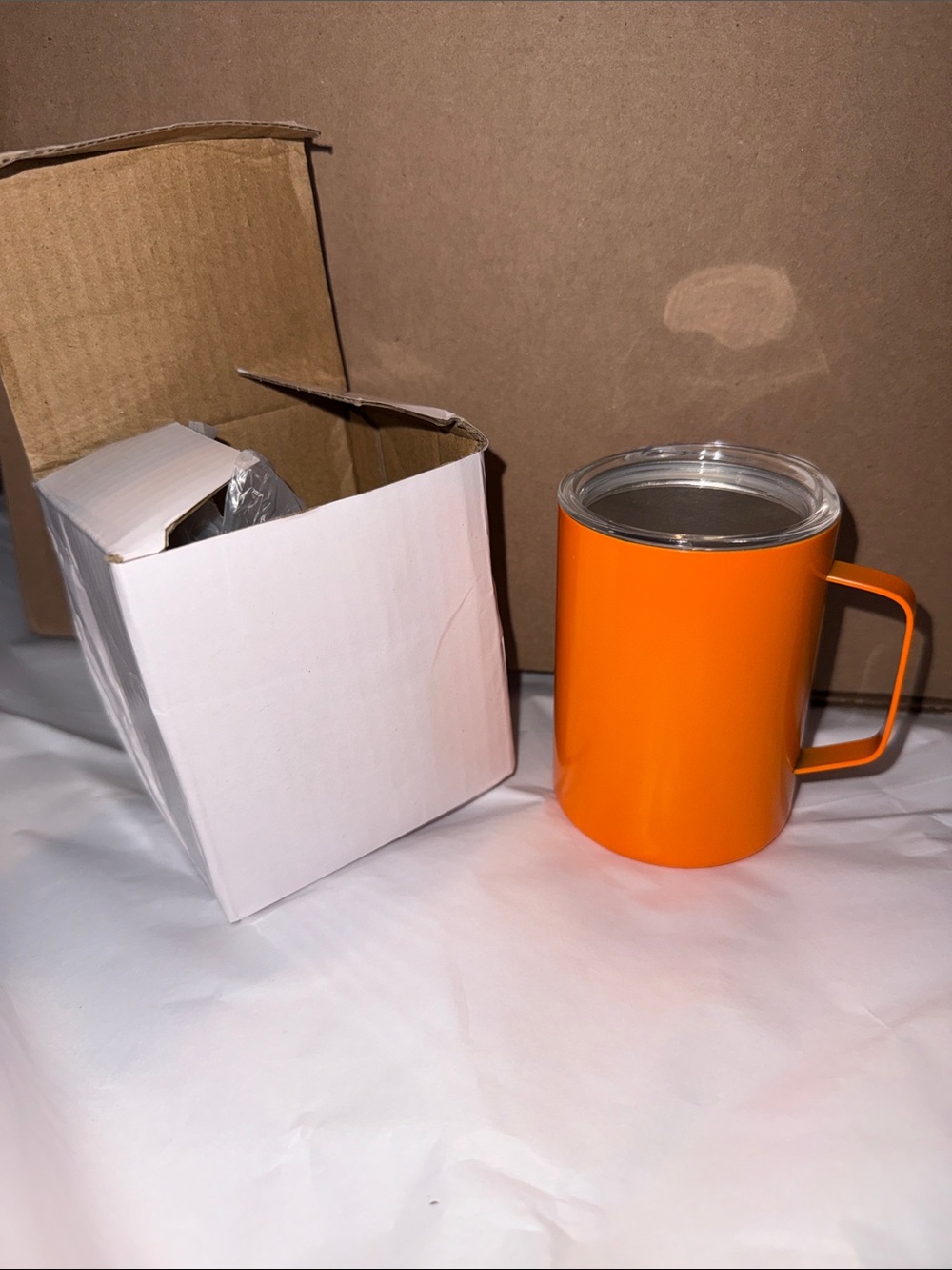 Orange Insulated Steel Travel Mug with Handle